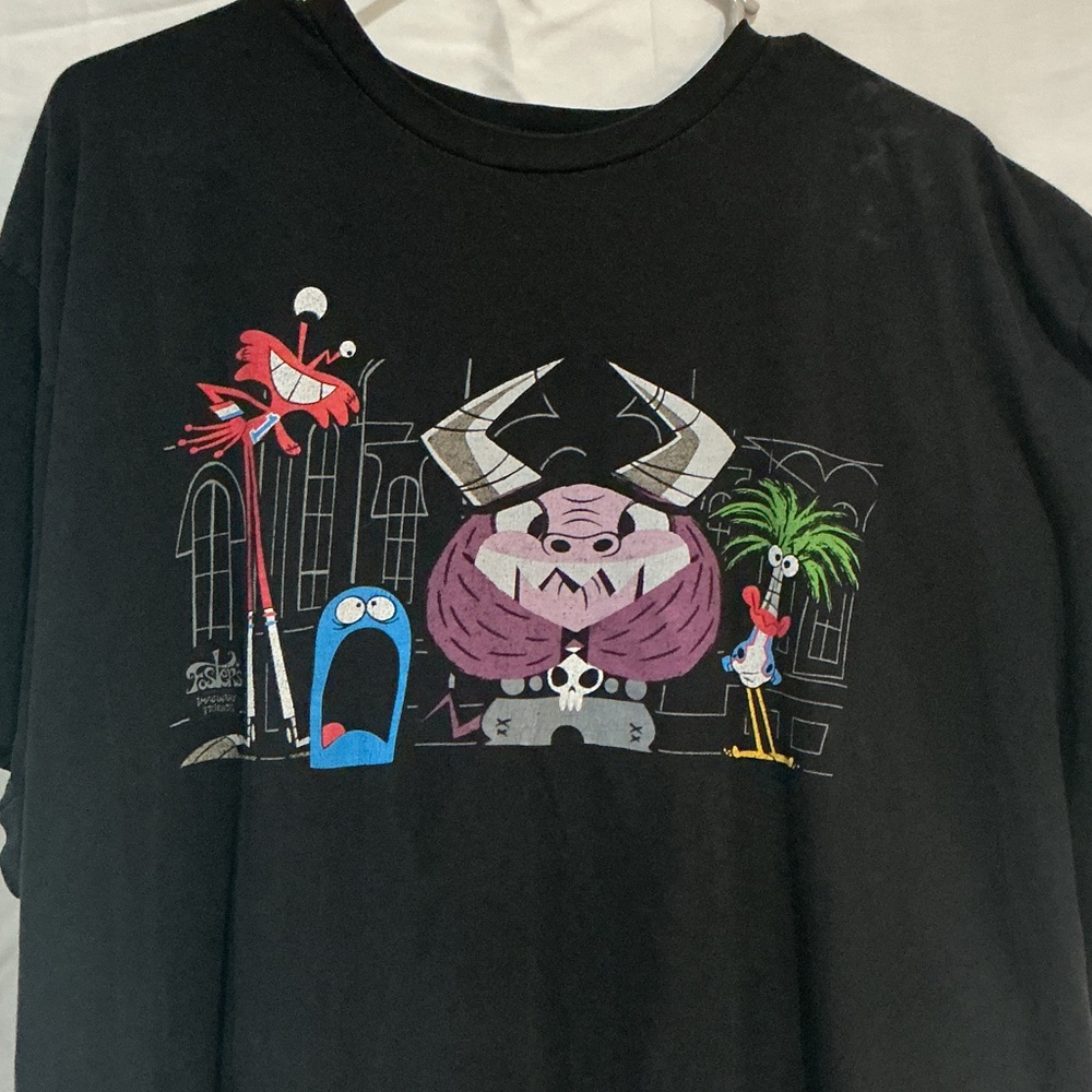 Men's Black Graphic Tee with Cartoon Characters - Picture 2 of 5